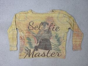 Selfie Sweater Womens Large Multicolor Graphic Knit Pullover Chic Fashion